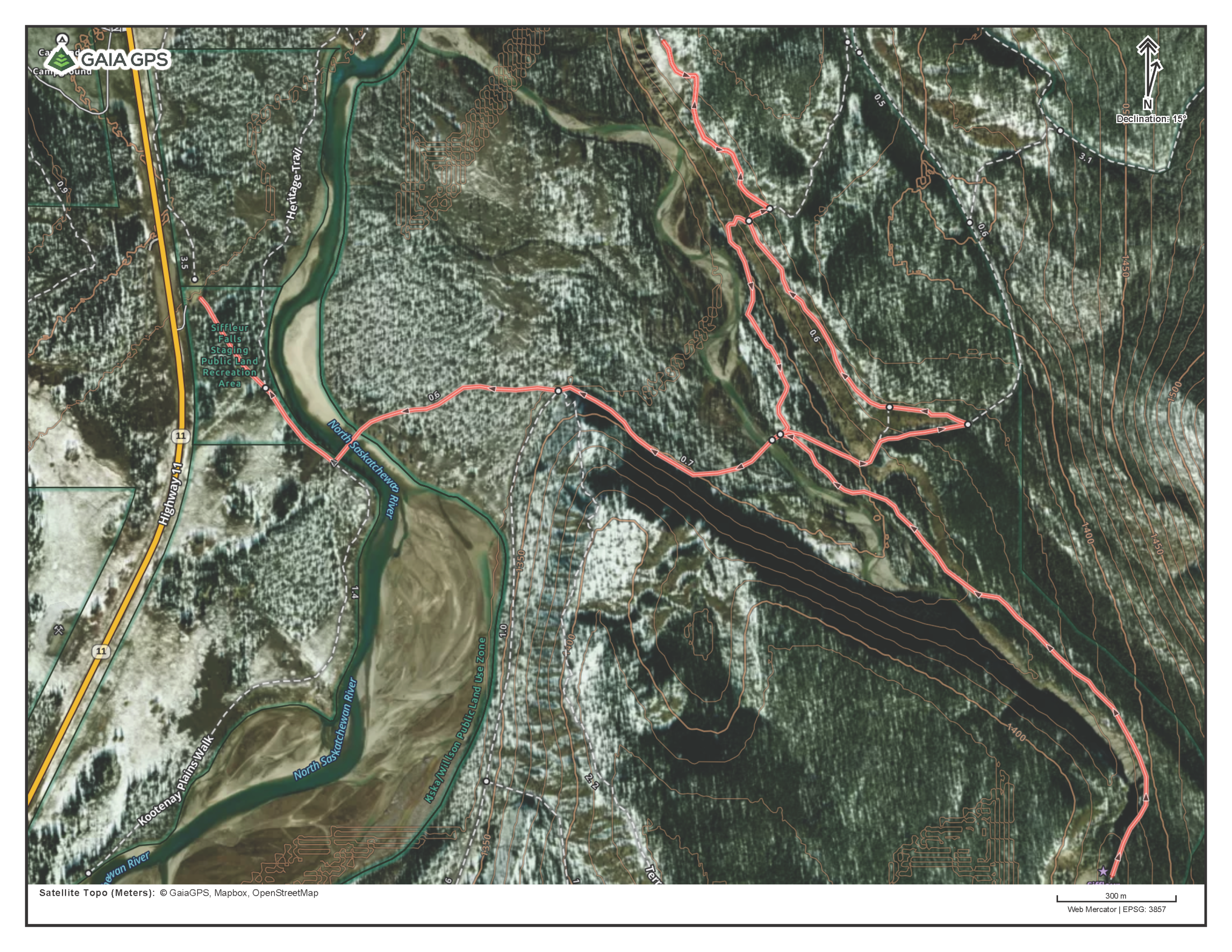 Siffleur Falls and the Kootenay Plains Map